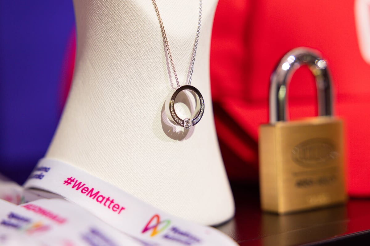 The $10,000 MDTDesign diamond pendant beside the locked padlock at Myeloma Australia's key challenge event