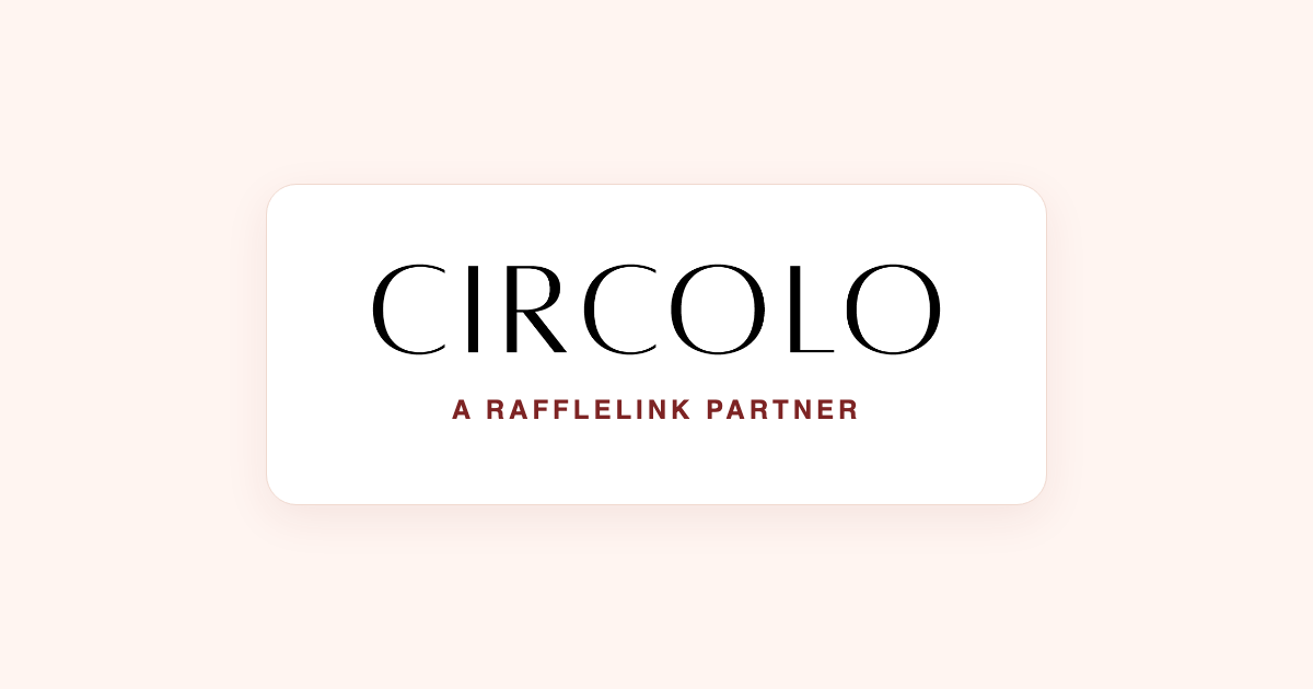 The Circolo wordmark on a white card, captioned A RaffleLink partner