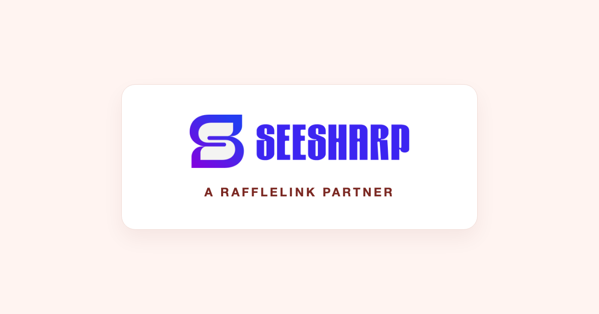 The SeeSharp logo on a white card, captioned A RaffleLink partner