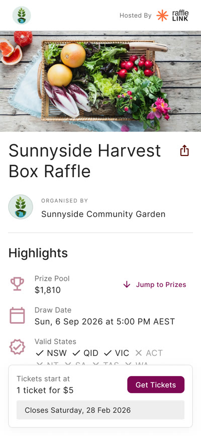 A raffle page on a phone